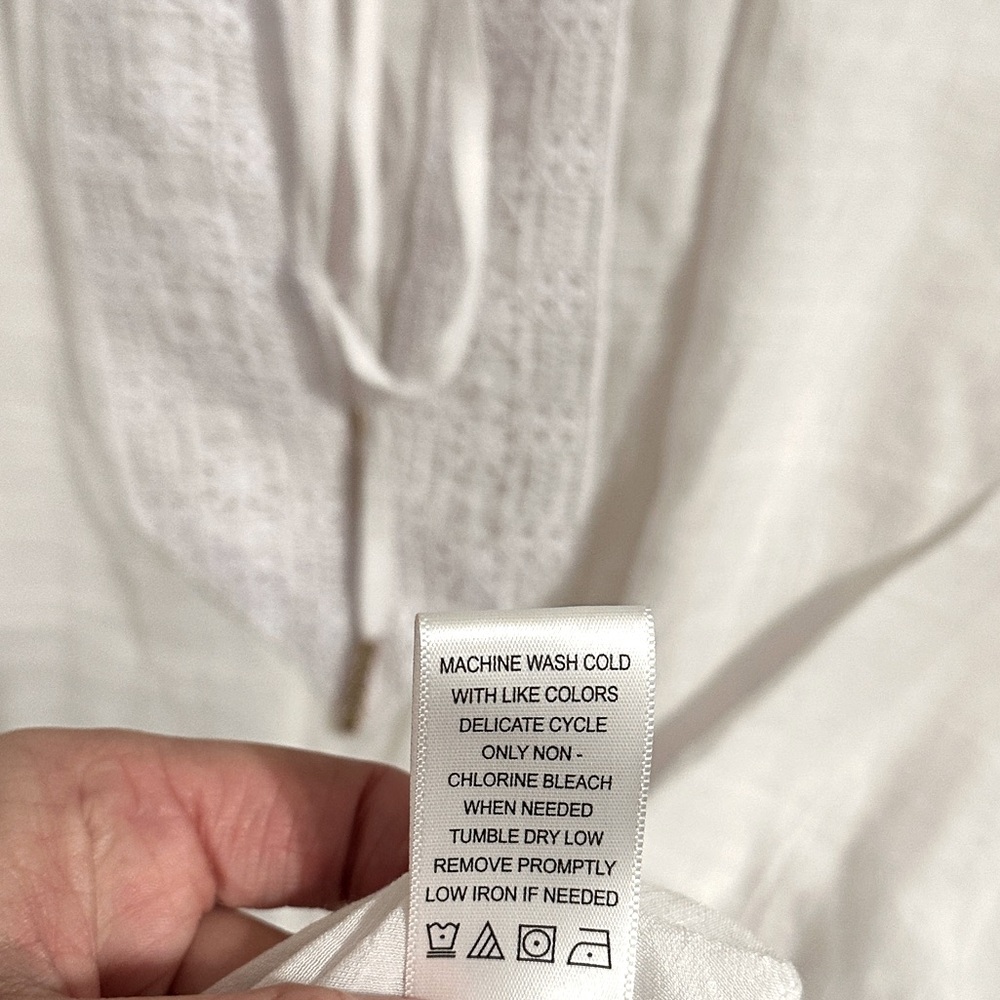 Counterparts Sheer Boho Tunic Blouse w Tie Front & 3/4 Bell Sleeves, White, Sz L - Picture 5 of 6
